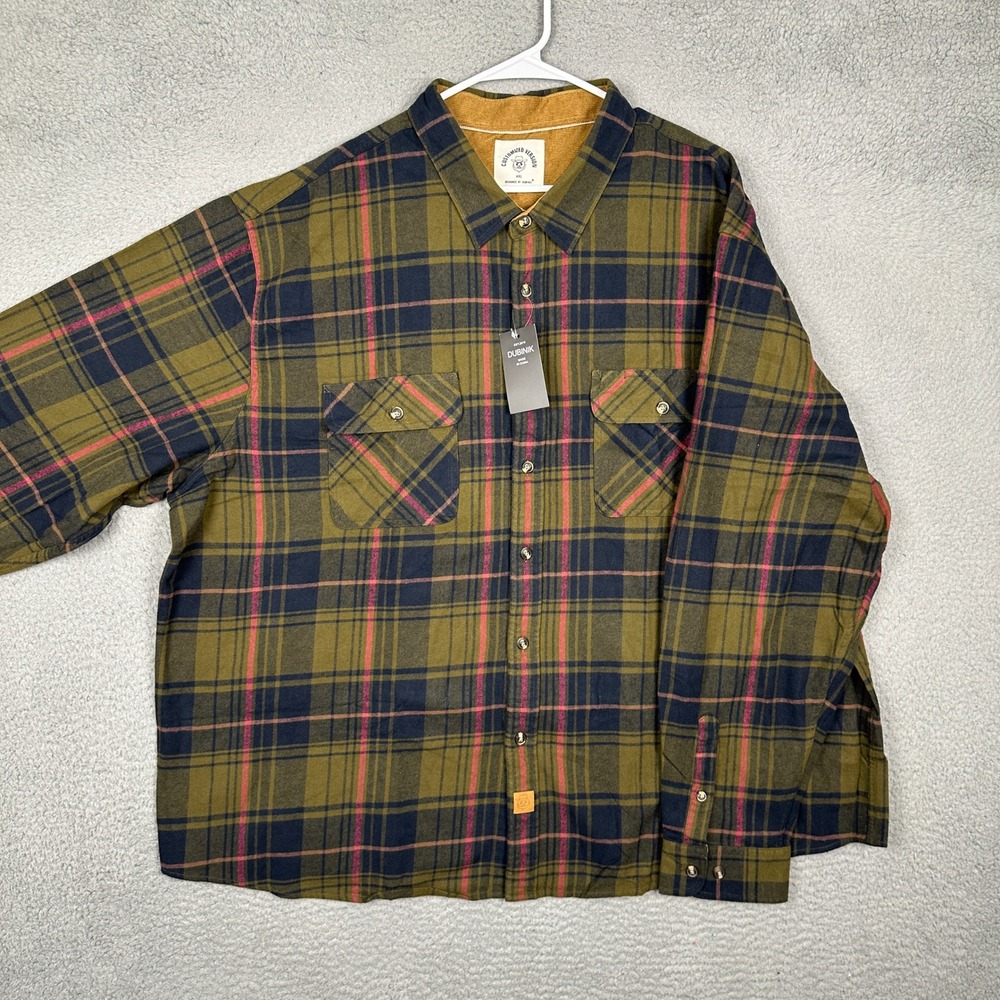 NEW Dubinik Flannel Shirt Mens 4XL Green Multi Plaid Button Down Long Sleeve